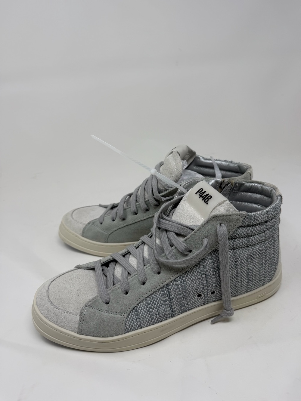 P448 Light Grey High-Top Sneakers with Textured Panels. Made in Italy